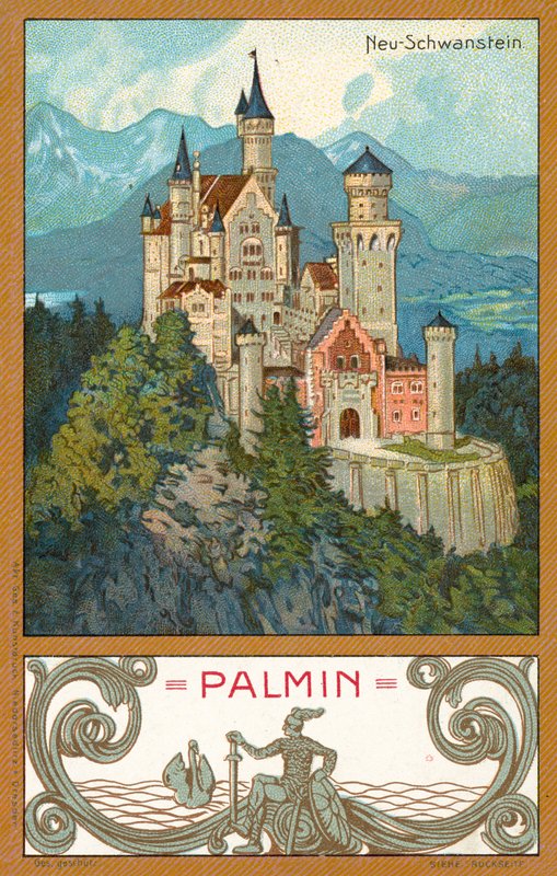 Castello di Neuschwanstein, Baviera (cromolitografia) da (after) German School