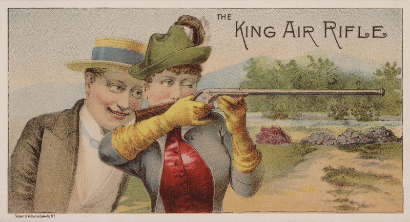 Cartolina pubblicitaria americana per i fucili ad aria compressa King da American School