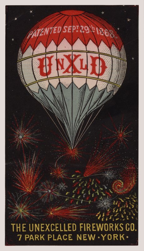 Carta commerciale americana pubblicizzante la Unexcelled Firework Company, New York da American School