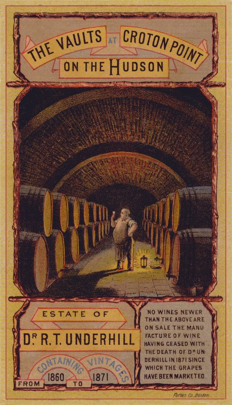 Cartolina pubblicitaria americana per le cantine di vino a Croton Point, New York da American School