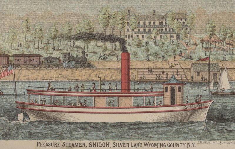 Piacevole battello a vapore, Shiloh, Silver Lake, Wyoming Country, New York da American School