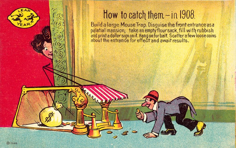 Cartolina che raffigura Come catturarli, in un anno bisestile, 1908 da American School