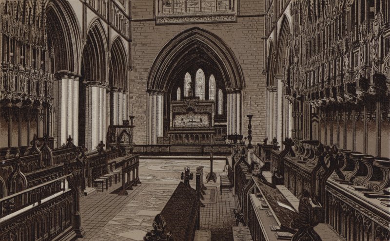 Cattedrale di Chester, il Coro, Vista Est da English School