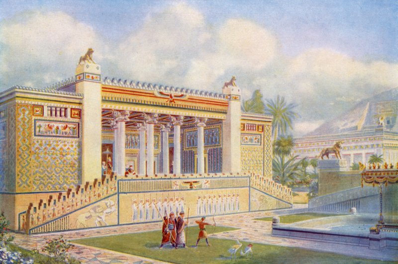 Facciata del Palazzo di Dario a Persepoli, brillante di colore, movimento e vita da English School