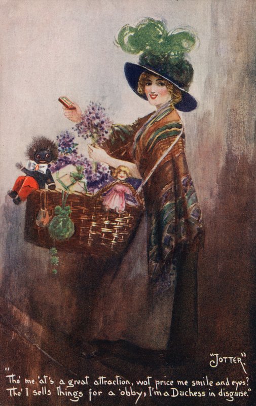 Ragazza che vende fiori e giocattoli da English School