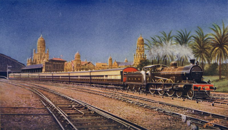 Il Bombay-Poona Express, partendo dal Victoria Terminus, Bombay, Great Indian Peninsula Railway da English School