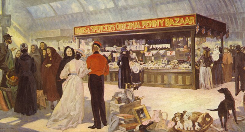 Il tipo originale di Open Penny Bazaar nella Public Market Hall, 1890 da English School