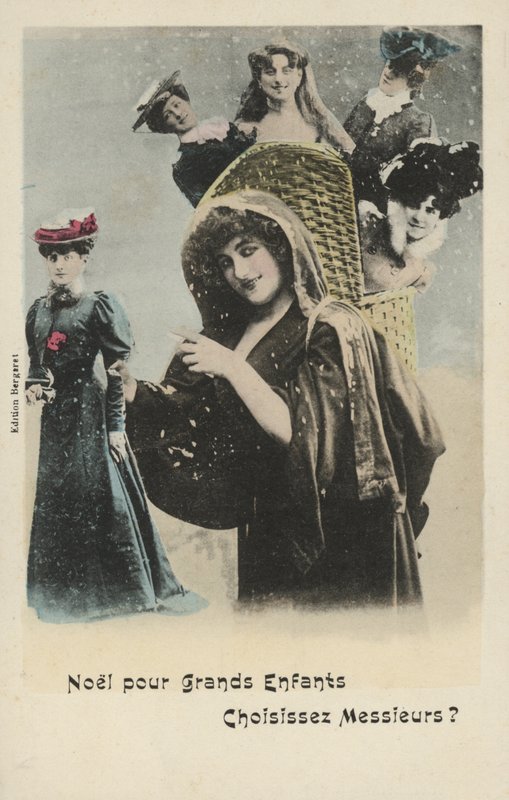 Cartolina di Natale con ragazze in un cesto da French Photographer