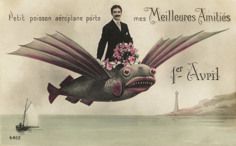 Uomo che cavalca un pesce volante da French Photographer