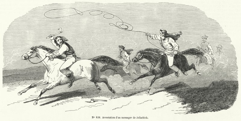Arresto di un messaggero di Josip Jelačić, Ban di Croazia, Rivoluzione del 1848 da French School
