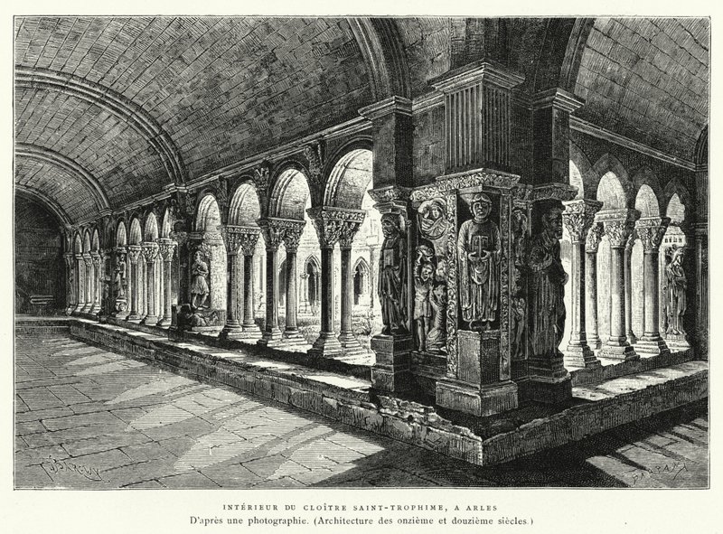 Interno del chiostro di Saint-Trophime, ad Arles da French School