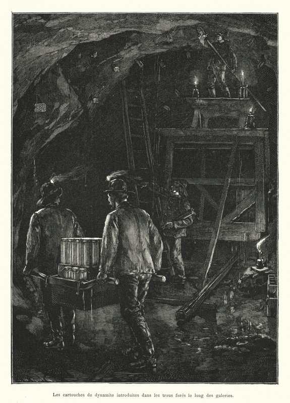 Le cartucce di dinamite introdotte nei fori lungo le gallerie da French School