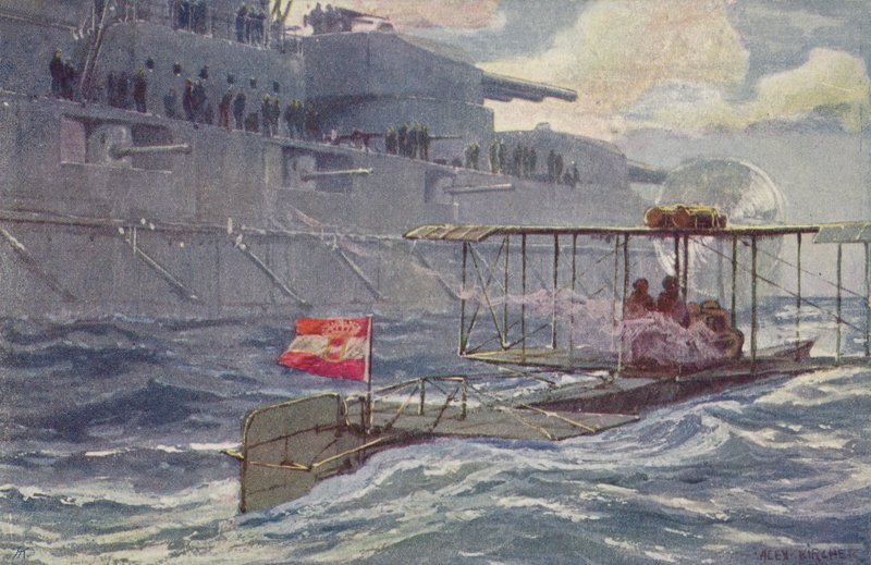 Idrovolante austro-ungarico che passa una nave da guerra, Prima Guerra Mondiale, 1914-1918 da A. Kircher