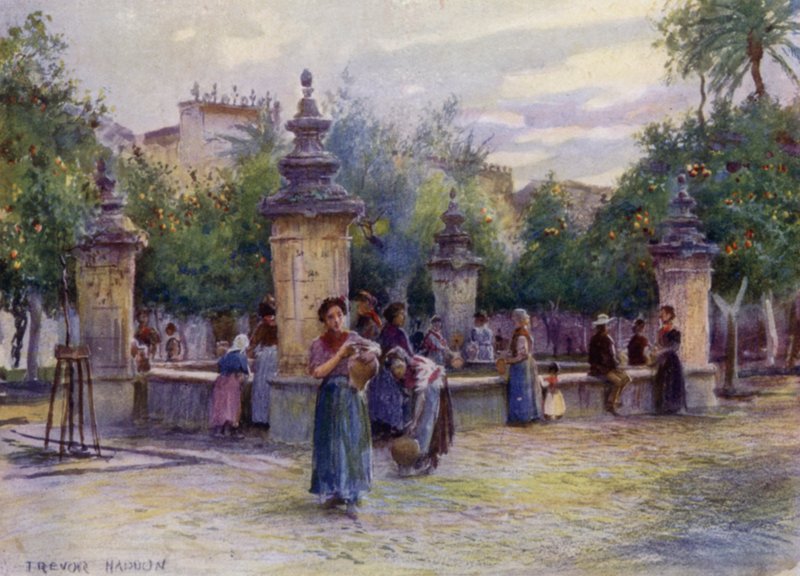 Cordova, Patio de los Naranjos (litografia a colori) da A. Trevor Haddon