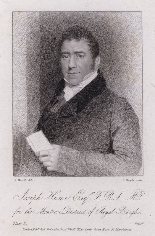 Joseph Hume, medico, politico e deputato radicale scozzese (incisione) da Abraham (after) Wivell