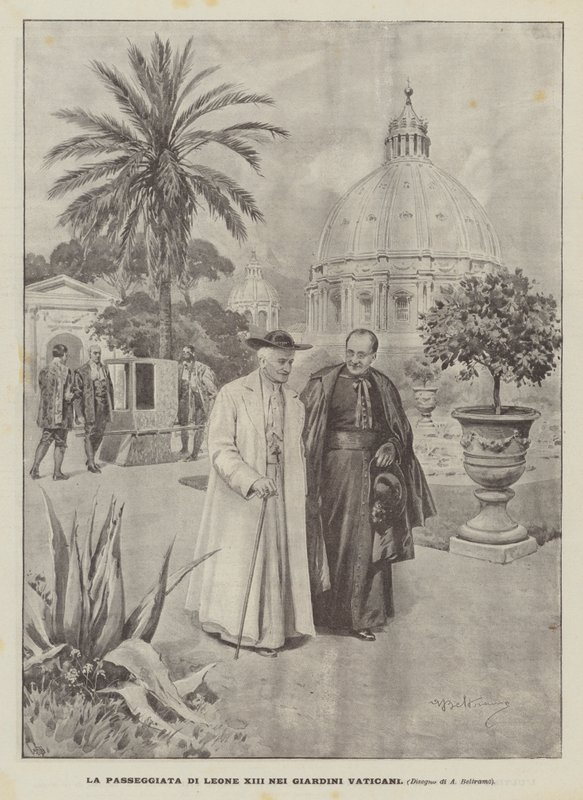 La passeggiata di Leone XIII nei giardini vaticani da Achille Beltrame