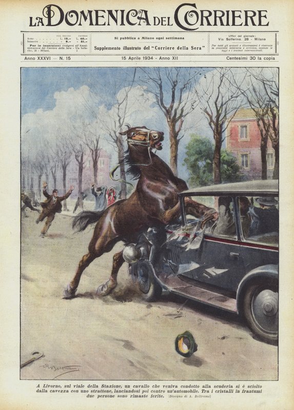 A Livorno, sul viale della Stazione, un cavallo che veniva condotto alla scuderia si è sciolto da Achille Beltrame