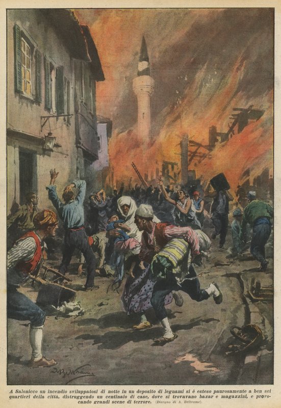 A Salonicco un incendio sviluppatosi di notte in un deposito di legnami si è esteso paurosamente da Achille Beltrame