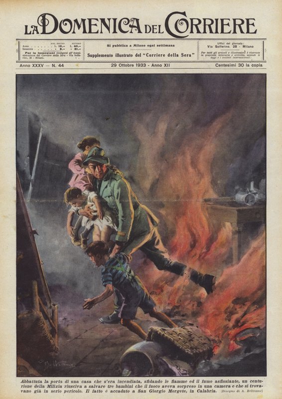 Abbattuta la porta di una casa che si era incendiata, sfidando le fiamme ed il fumo asfissiante da Achille Beltrame