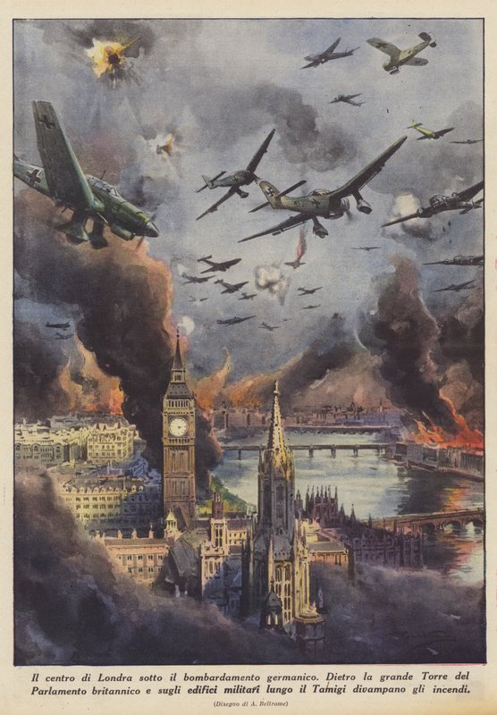 Londra centrale sotto il bombardamento germanico da Achille Beltrame