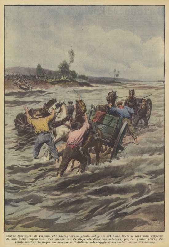 Cinque carrettieri di Tortona, che raccoglievano ghiaia nel greto del fiume Scrivia da Achille Beltrame