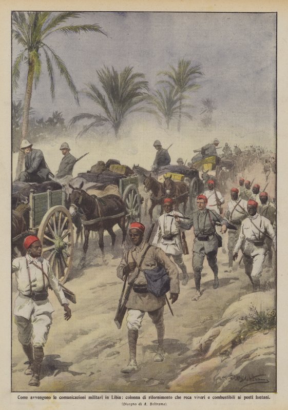 Comunicazioni militari in Libia, colonna di rifornimento reca viveri da Achille Beltrame