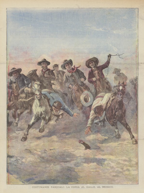 Costumanze pasquali, la corsa al gallo, in Messico da Achille Beltrame