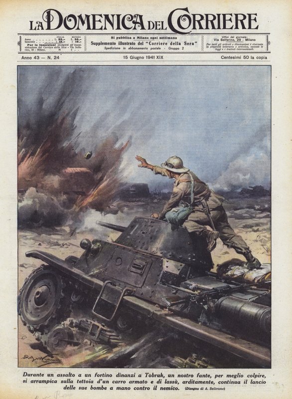 Durante un assalto a un fortino dinanzi a Tobruk, un nostro fante, per meglio colpire da Achille Beltrame