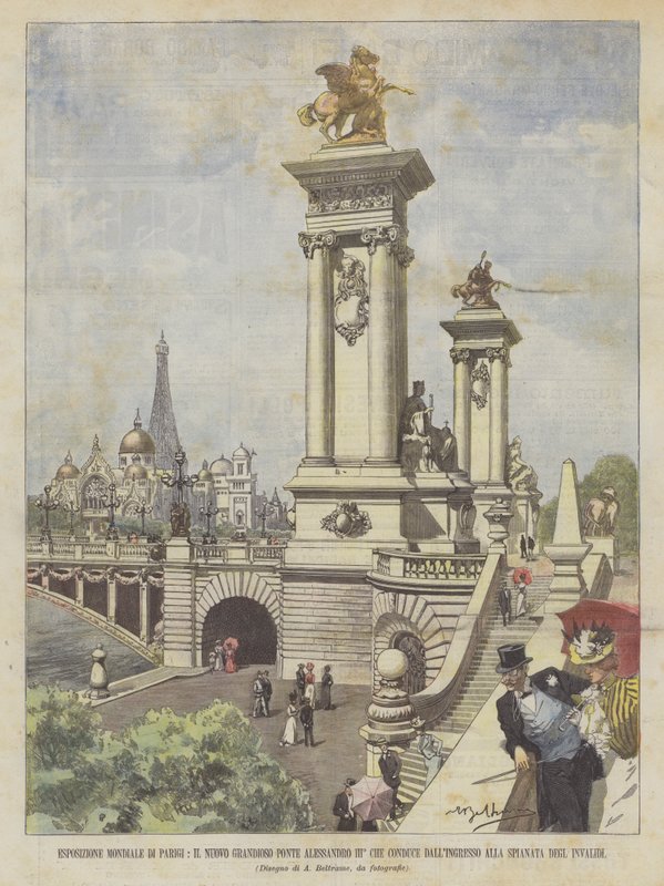 Esposizione mondiale di Parigi, il nuovo grandioso ponte Alessandro III che conduce dall
