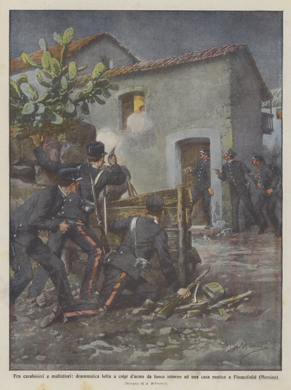 Lotta fra carabinieri e malfattori intorno a una casa rustica da Achille Beltrame