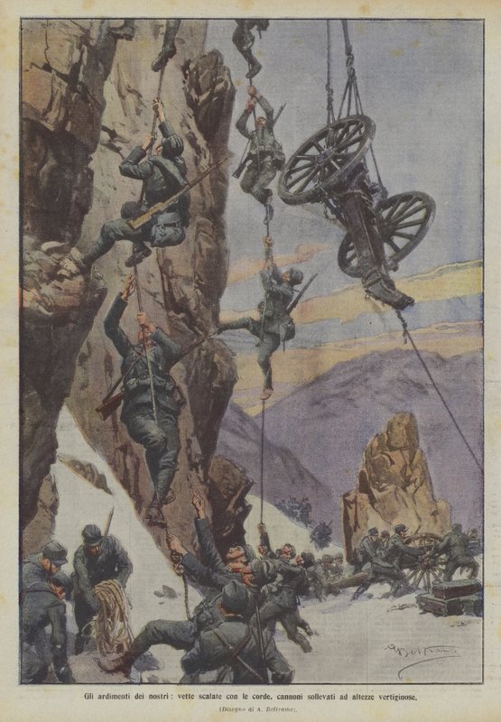 Gli ardimenti dei nostri, vette scalate con le corde, cannoni sollevati ad altezze vertiginose da Achille Beltrame