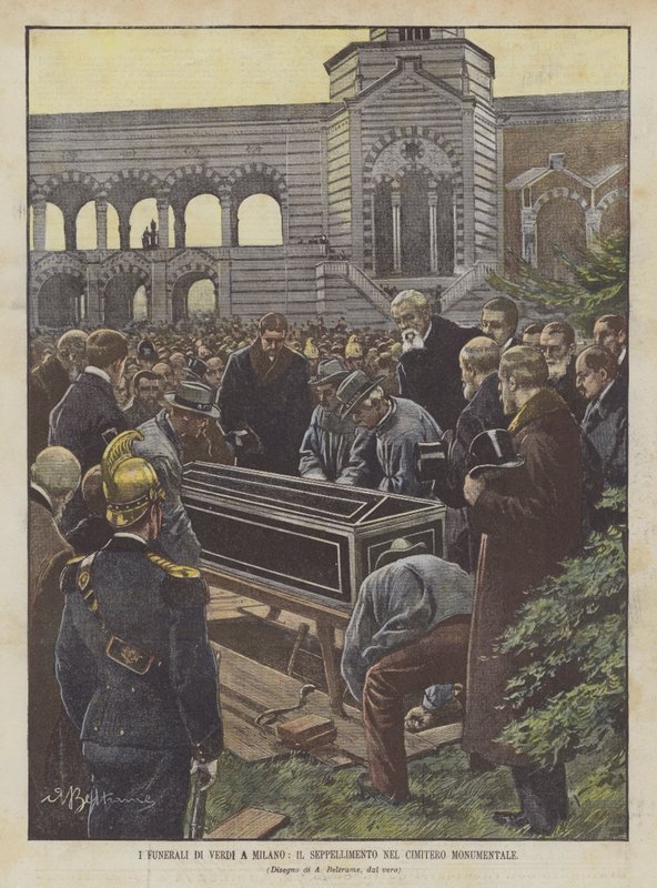 I funerali di Verdi a Milano, il seppellimento nel cimitero monumentale da Achille Beltrame