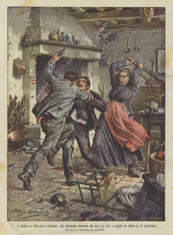 Il dramma di Costa-Piana (Chiavari), una coraggiosa contadina che salva la vita al marito da Achille Beltrame