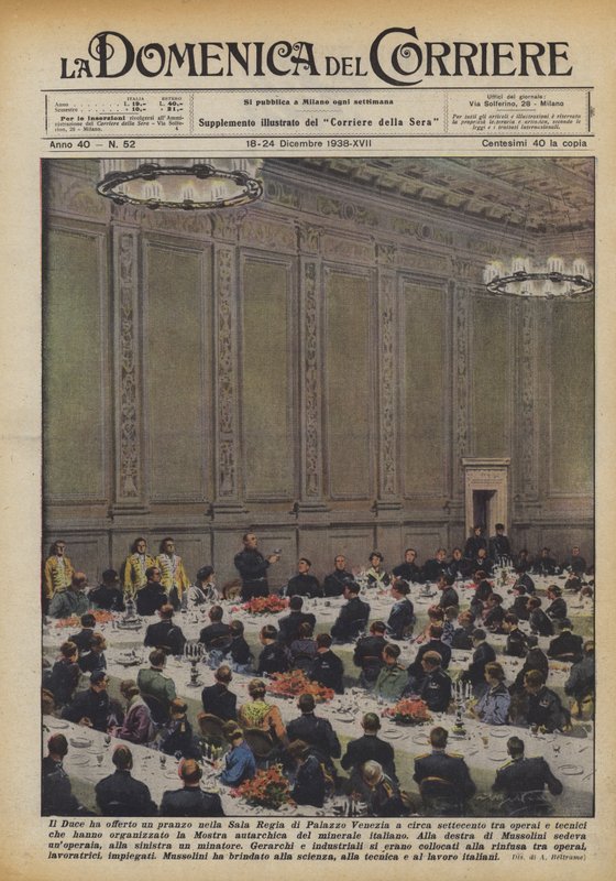 Il Duce ha offerto un pranzo nella Sala Regia di Palazzo Venezia a circa settecento tra operai da Achille Beltrame