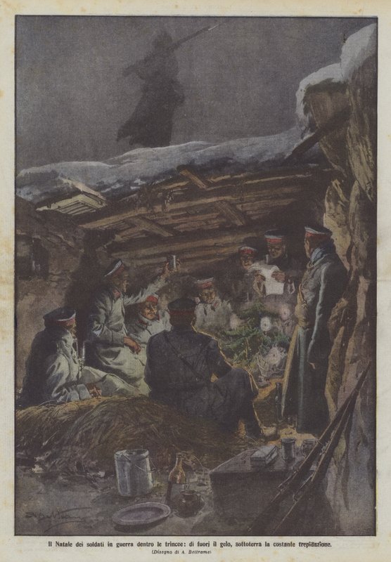 Il Natale dei soldati in guerra dentro le trincee, di fuori il gelo, sottoterra la costante trepidazione da Achille Beltrame