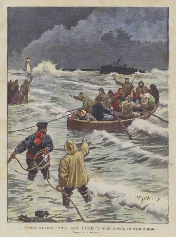 Il naufragio del vapore Planier presso le Bocche del Rodano, i passeggeri tratti in salvo da Achille Beltrame