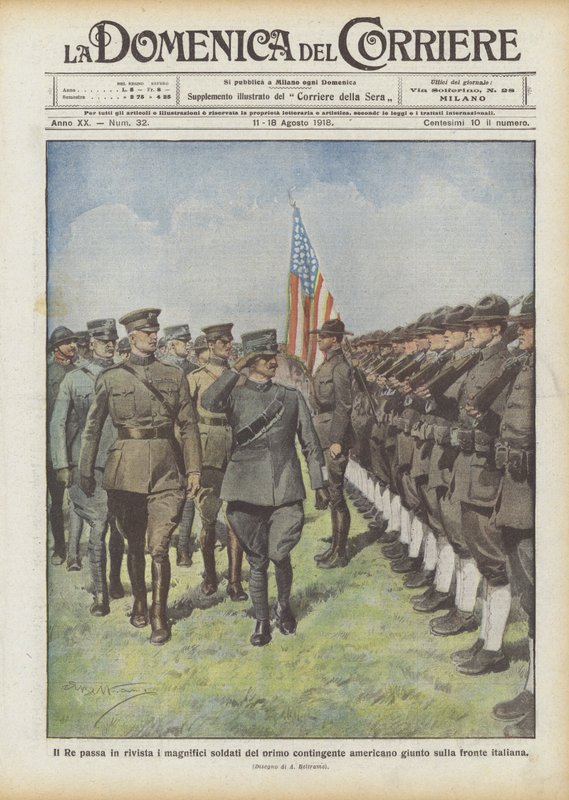 Il Re passa in rivista i magnifici soldati del primo contingente americano giunto sulla fronte italiana da Achille Beltrame