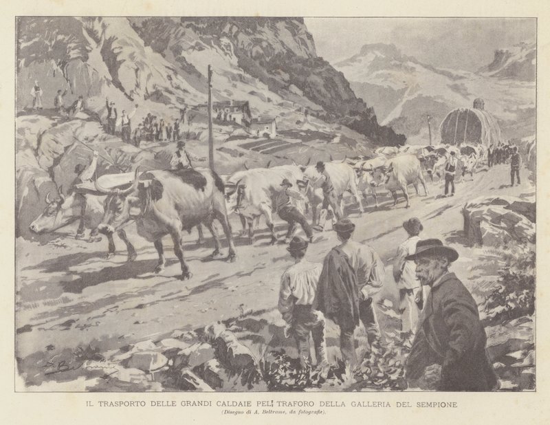 Il trasporto delle grandi caldaie per il traforo della galleria del Sempione da Achille Beltrame