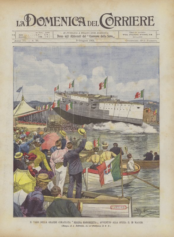 Il varo della grande corazzata Regina Margherita avvenuto alla Spezia il 30 maggio da Achille Beltrame