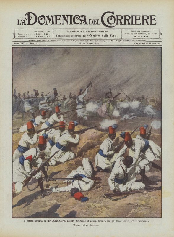 Il combattimento di Bir-Rodan-Scerif, presso Ain-Zara, il primo scontro tra gli ascari eritrei ed i turco-arabi da Achille Beltrame