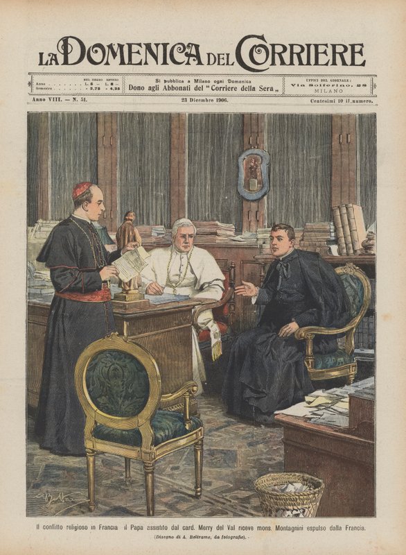 Il conflitto religioso in Francia, il Papa assistito dal cardinale Merry del Val riceve monsignor da Achille Beltrame