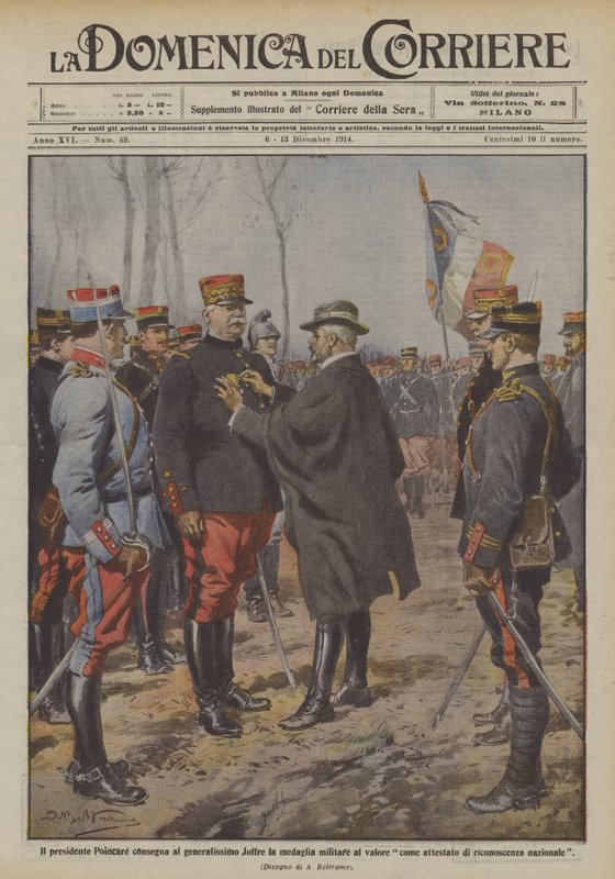 Il presidente Poincaré consegna al generalissimo Joffre la medaglia militare al valore da Achille Beltrame