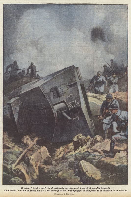 Il primo tank degli Unni catturato dai francesi da Achille Beltrame