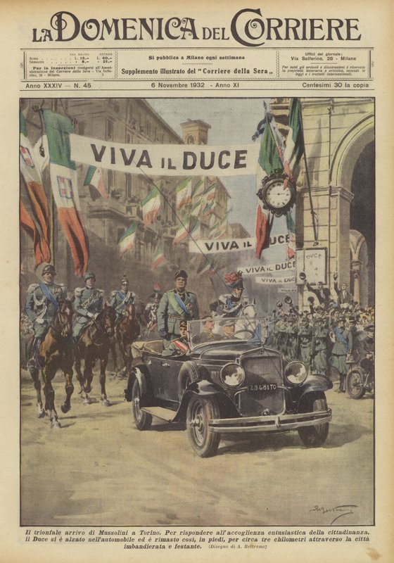 Il trionfale arrivo di Mussolini a Torino da Achille Beltrame