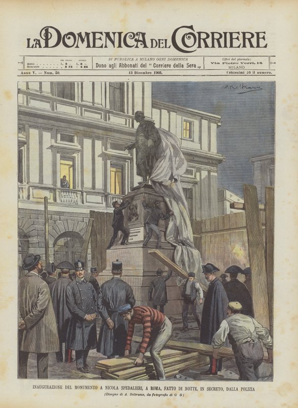 Inaugurazione del monumento a Nicola Spedalieri a Roma, fatto di notte, in segreto, dalla polizia da Achille Beltrame