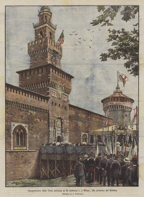 Inaugurazione della Torre dedicata al Re Umberto I a Milano, alla presenza dei Sovrani da Achille Beltrame