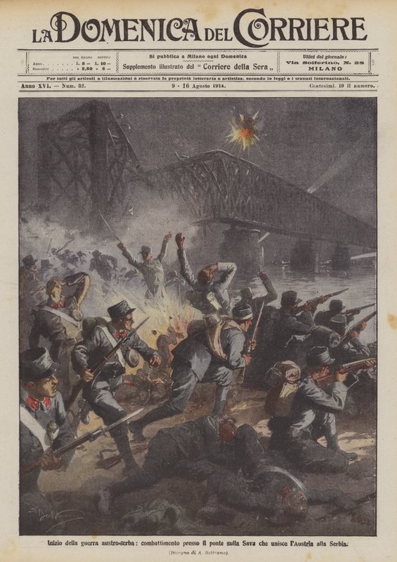 Inizio della guerra austro-serba, combattimento presso il ponte sulla Sava che unisce l
