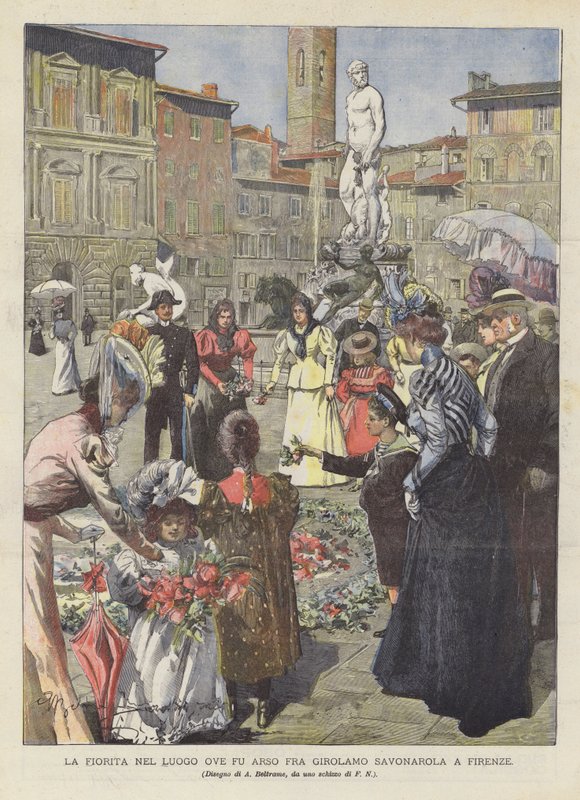 La fiorita nel luogo ove fu arso Fra Girolamo Savonarola a Firenze da Achille Beltrame