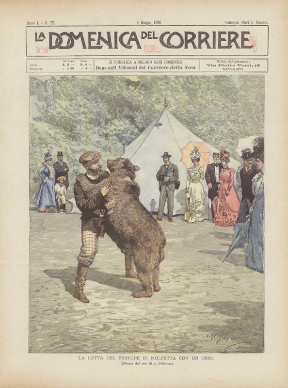 La lotta del Principe di Molfetta con un orso da Achille Beltrame