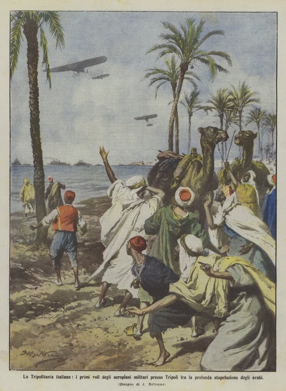 La Tripolitania italiana, i primi voli degli aeroplani militari presso Tripoli fra la profonda da Achille Beltrame